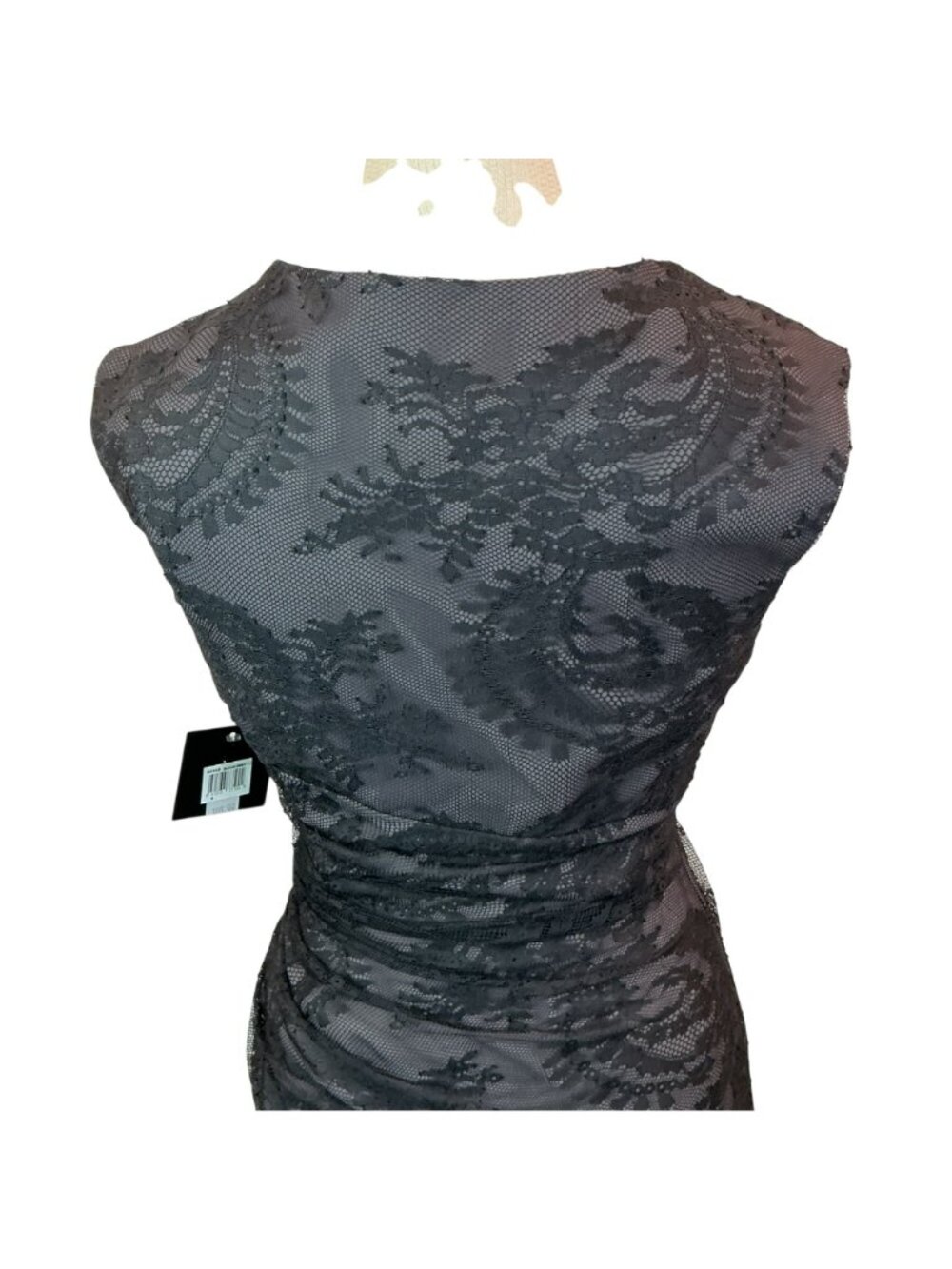 New Bloomingdale's Chequer Lace Sleeveless Cocktail Dress Womens 6 Black - Picture 6 of 12